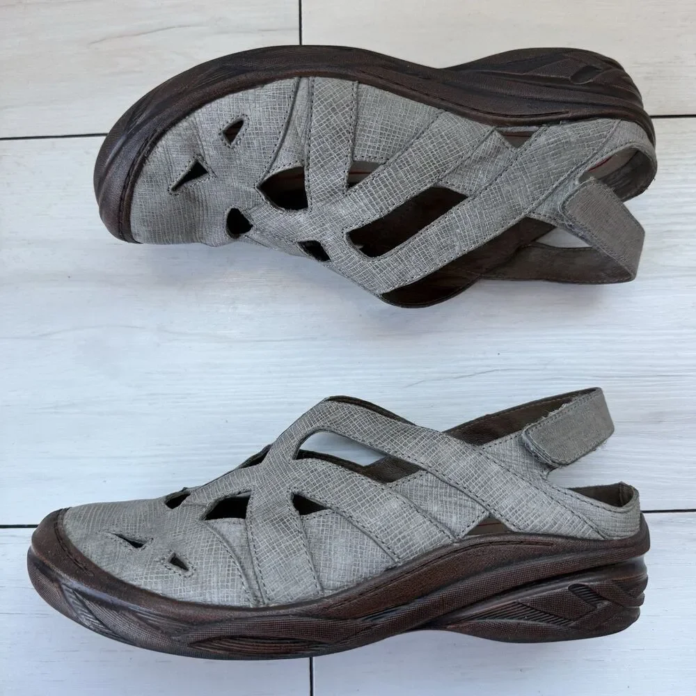 Bionica Maclean 2 Slingback Fisherman Womens Size 8.5 Gray Leather Wedge Sandals